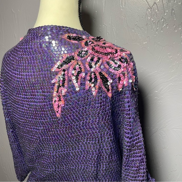 Vintage Silk & Sequins Purple Dress Hand Made - Picture 4 of 14